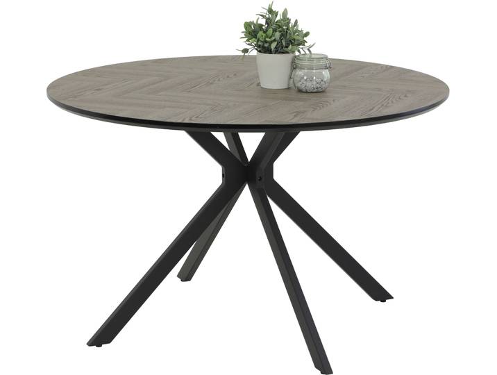 Esstisch HELA PETRA , grau (fischgrät, hellgrau, schwarz, fischgrät, hellgrau, schwarz), H:76cm, Tische, Esstisch, rund, Schweizer Kante, MDF, Fischgrät Nachbildung