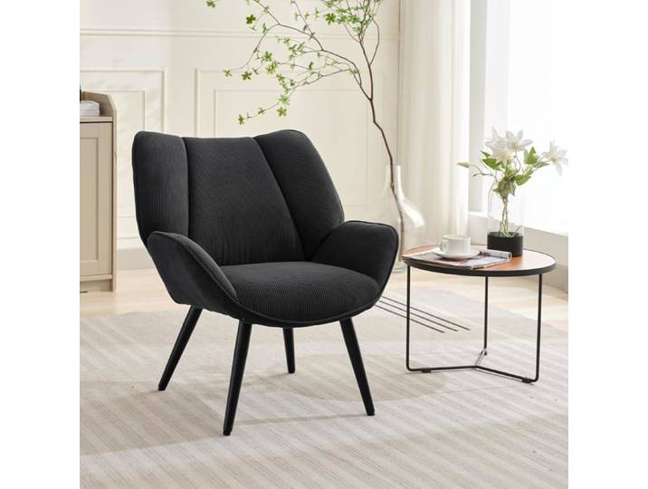 Fauteuil d'accent scandinave - Velours côtelé - Confort wingback - 150 kg - Salon/entrée - Gris