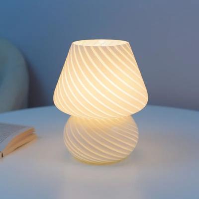 Inspired Living LumiGlow Striped Glass Mushroom Table Lamp Modern LED Bedside Desk Light texture White au Adapter