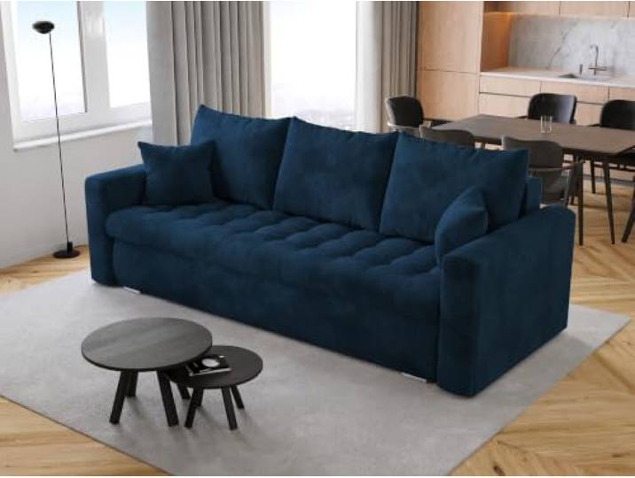 BROMARKT Sofa mit Schlaffunktion Marineblau Klappsofa Velours 140X200 LUIS Bettkasten, Schlafsofa, Couch, Wohnlandschaft, 236 cm Breite, 3 Sitzer, Freistehend, Polstercouch, Schlafcouch, Stauraum