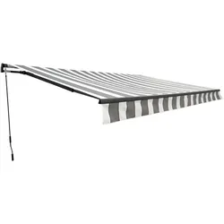 DELUKE Gelenkarmmarkise INSBRUK 400x250cm Grau-Weiß Polyester Balkonmarkise Gelenkmarkise für Terrasse/Balkon Sonnenschutz