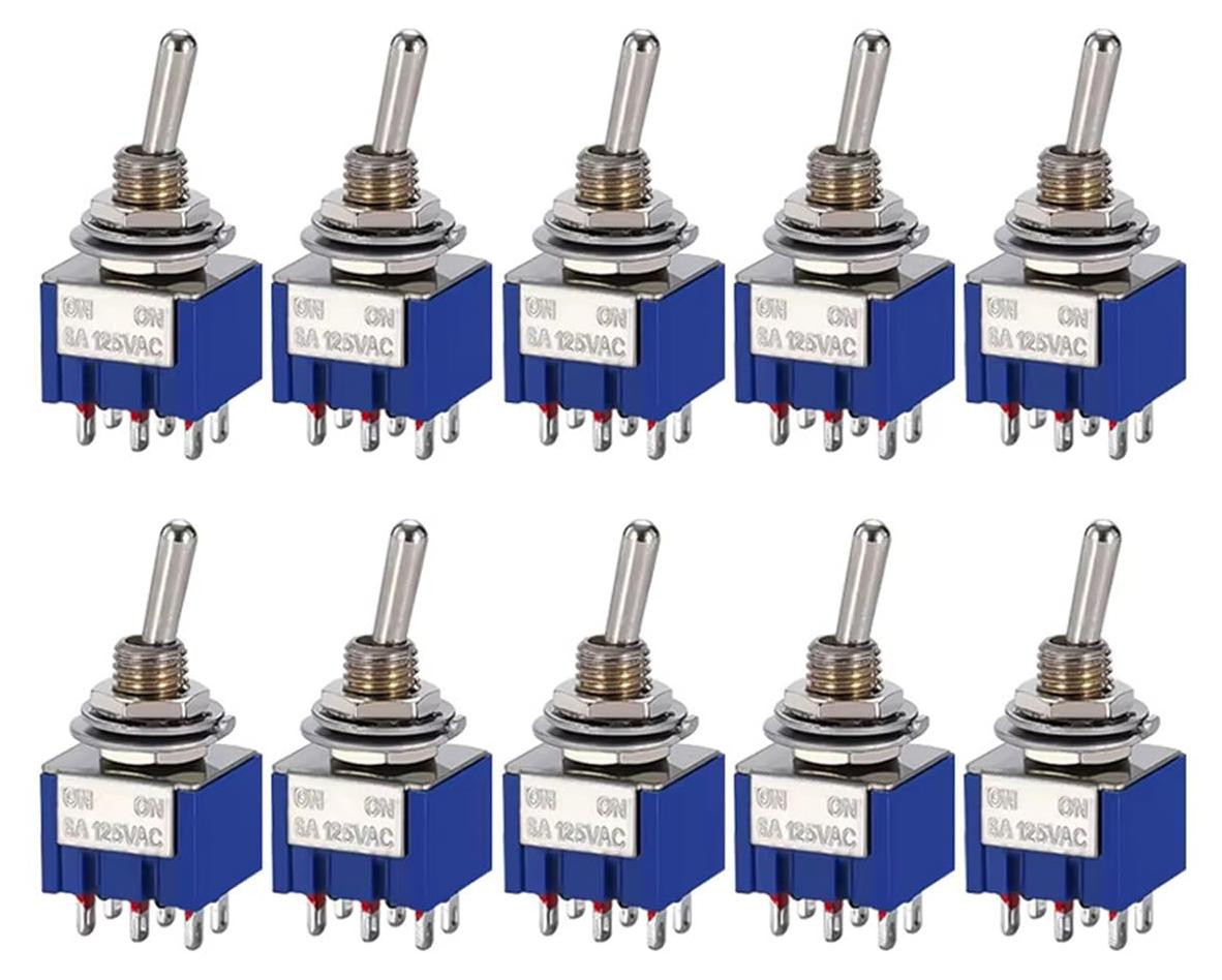 Dripio DPDT tuimelschakelaar ON/ON, 6 polen, AC 125V/6A, 10 stuks
