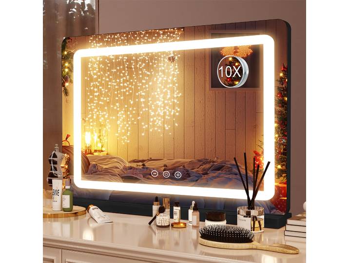 Miroir de vanité LED Hollywood Extra Large, 3 Modes de couleur, commande tactile, loupe 10X, chargeur USB, miroir de maquillage pour coiffeuse