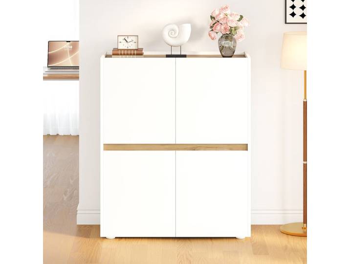 Armoire Haute 90x40x110 cm Blanche et Chene avec Etageres Reglables