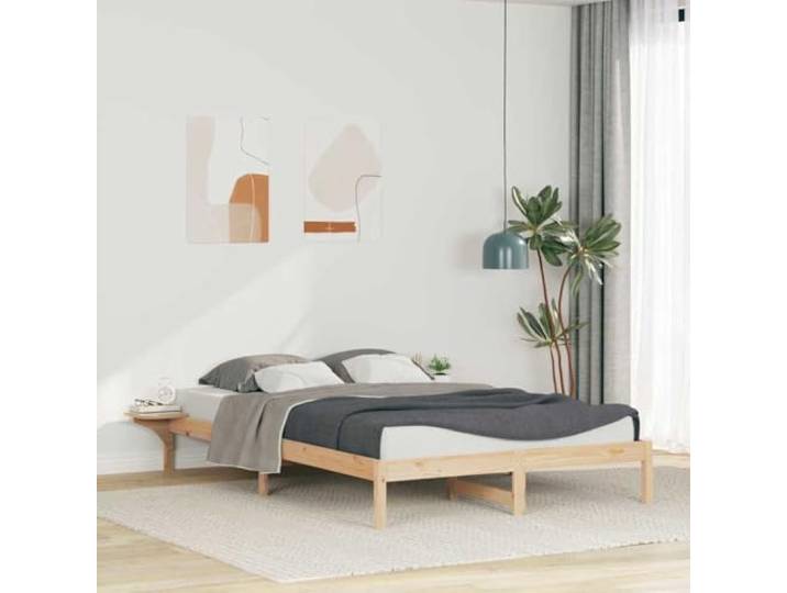 YUTAASU Bettgestell mit Nachttischen Natur 140 x 210 cm Massives Kiefernholz, Plattformdesign, eingebaute Ablagen, robuste Konstruktion, einfache Montage