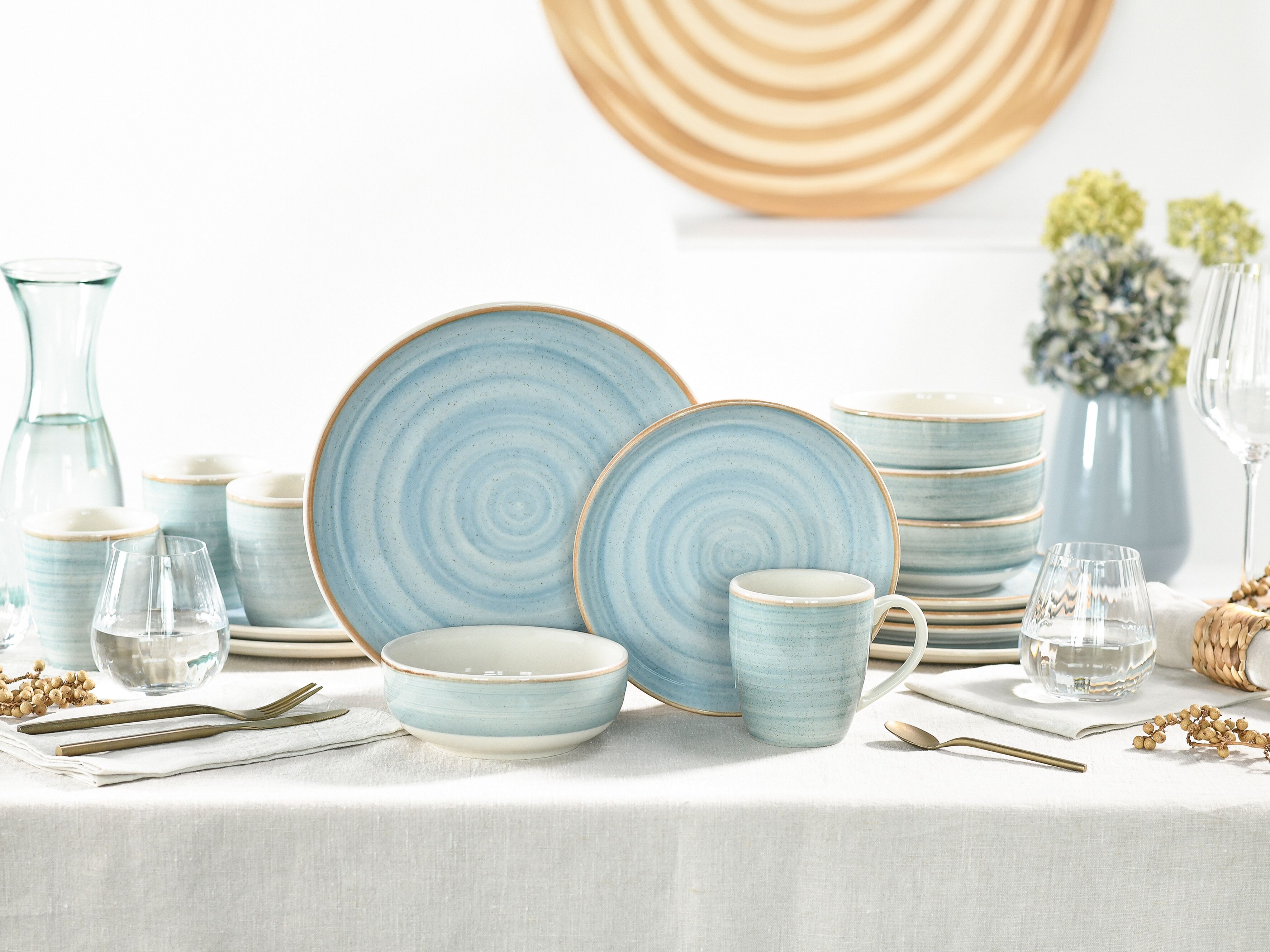 Kombiservice CREATABLE "Caoba, Geschirr-Set, 16-tlg.", blau (azul), 16, Steingut, Geschirr-Sets, Kombiservice, Robustes Steingut, skandinavische Schlichtheit