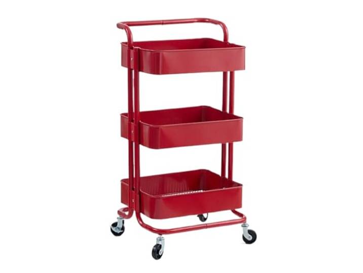 DFHetFH Rollwagen 3-Tier Roll Utility Cart Organisation Lagerwagen for Office Home Küche Küchenwagen(Rood)
