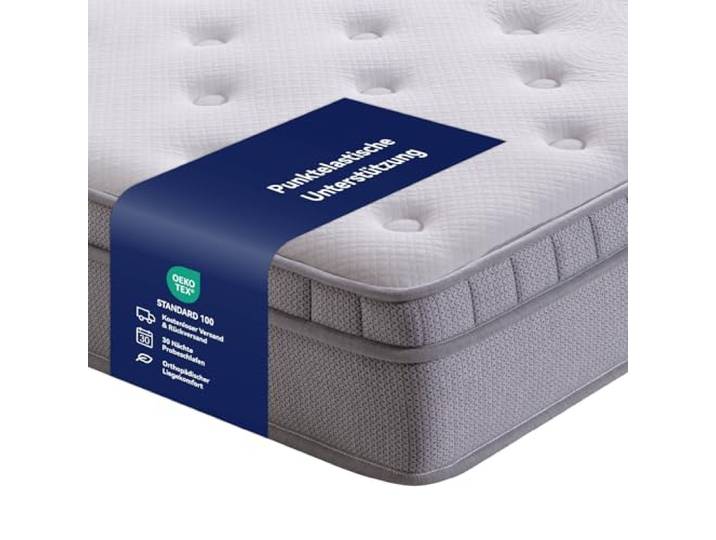 Ball & Cast Mattress 140x200cm, Orthopädische Matratze mit 7-Zonen-Unterstützung, Taschenfederkernmatratze 25 cm Höhe, H3 mittelfest, Weiß