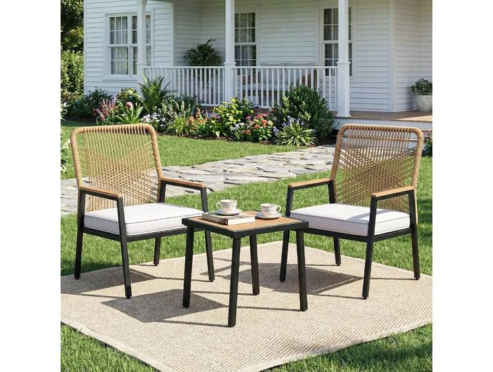 Ensemble de meubles de jardin en rotin 3 pièces, 2 chaises de jardin, table basse, ensemble de meubles de balcon avec coussins pour balcon, terrasse