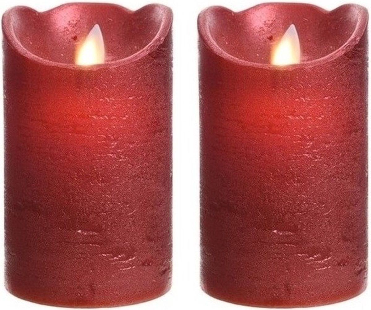 Set van 2 rode flakkerende LED stompkaarsen voor kerstdecoratie, Hoogte: 12 cm