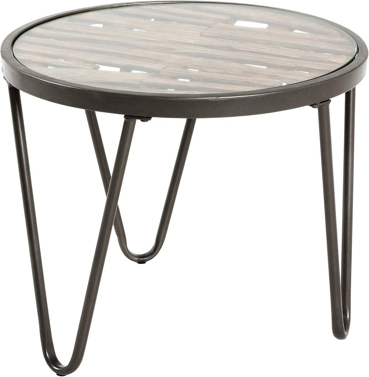 Ronde Bijzettafel met Houten en Glazen Tafelblad in Art Deco Stijl