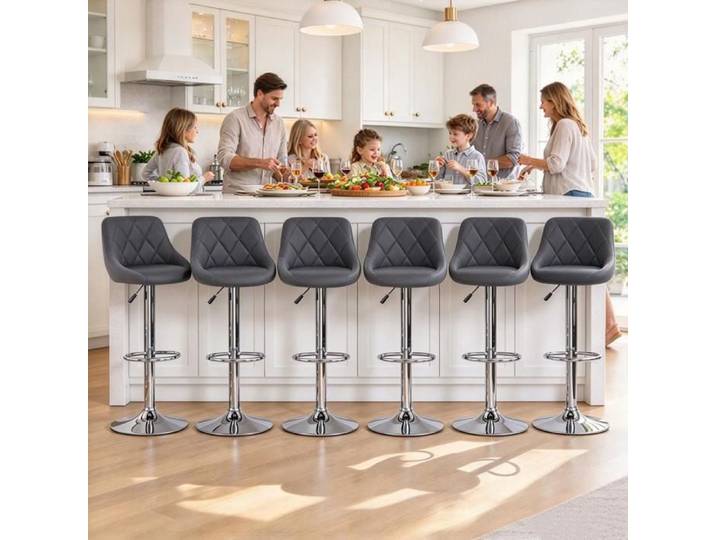 PEACHES Lot de 6 tabourets de bar chaises hautes d'îlot pour comptoir événement et lieu de fête Gris