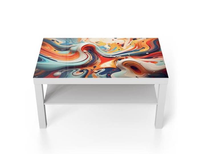 DEQORI Glastisch weiß groß 90x50 cm Motiv Fluides Echo ausgefallener Beistelltisch aus Glas Hochglanz Couchtisch fürs Wohnzimmer moderner Couch Tisch mit Design