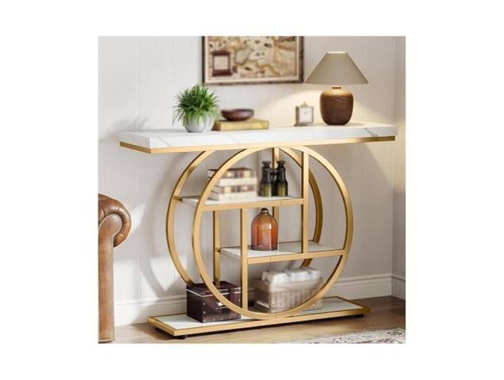 Flurtisch Tische mit Ablageflächen for das Wohnzimmer Konsole(White Gold)