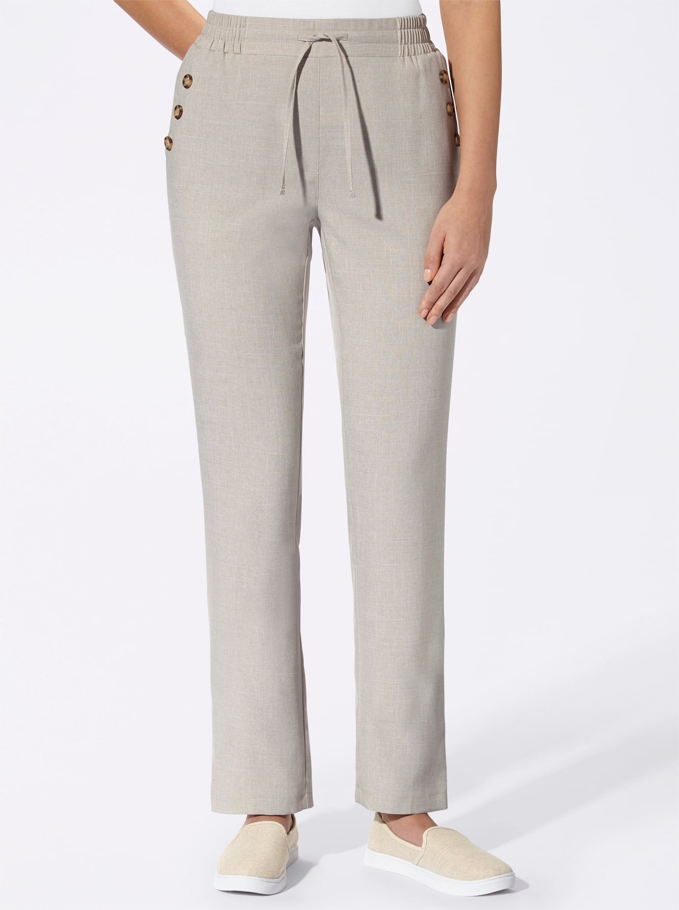 Leinenhose CLASSIC BASICS, Damen, Gr. 54, Normalgrössen, beige, 100% Polyester, unifarben, lang, Hosen Leinenhose beige 54, Normalgrössen