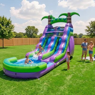 HeroKiddo 25 ft. Tropical Inflatable Water Slide with Attached Pool & Air Blower Included, Kids Outdoor Fun
