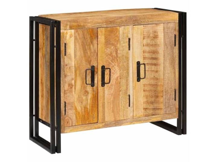 GHVBNMF Industrial Sideboard Braun 80x33x70 cm Massivholz Mango Kompakter Anrichten-Schrank für Essbereich und Wohnzimmer. Stabile Metallbeine und D-Griffe bieten praktischen Stauraum.