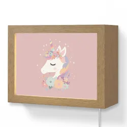 WANDLEUCHTE Einhorn - Rosa - Blumen Wandlampe 20x15 cm Wandlampe