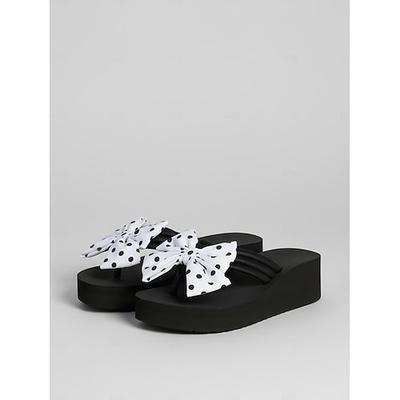 Damen-Flip-Flops mit Polka-Dots und Schleife – lässige Strandsandalen mit bequemer Plateausohle für Urlaub, Sommer und Entspannung am Pool