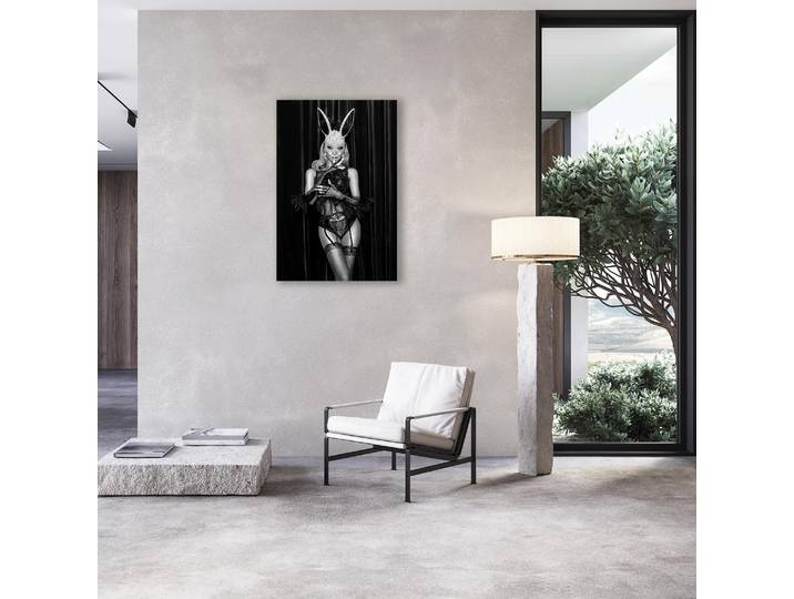 Alu-Dibond-Druck QUEENCE Verführerische Frau in sexy Unterwäsche und Maske , schwarz-weiss (farbe bild(er): grau), B:80cm H:120cm, Alu Dibond, Bilder, Alu-Dibond-Druck, Erotische Fotokunst in Galeriequalität inkl. Aufhängesystem