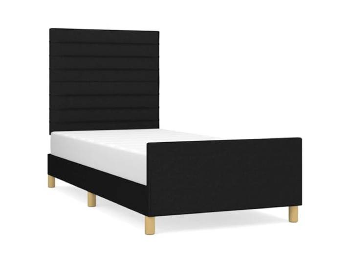PUGYNBK Bettgestell mit Kopfteil, schwarzer Stoff, 90 x 200 cm Höhenverstellbar, stabile Füße, Holzlatten, Rückenstütze