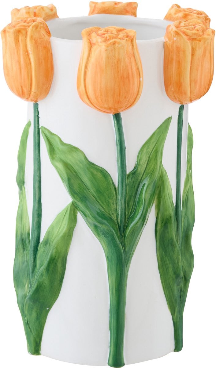J-Line Bloempot Tulp Keramiek Wit/Oranje Large Tabletop