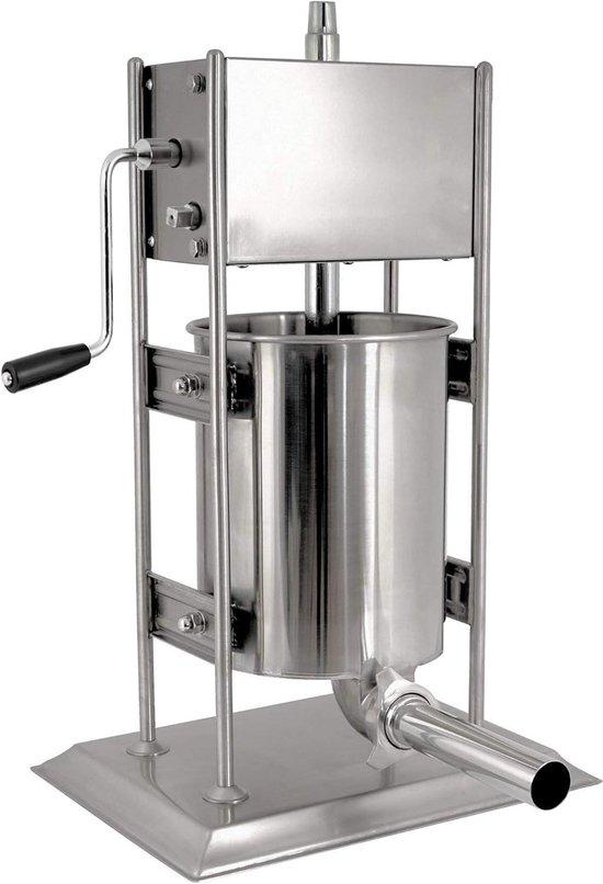 Wurstfüller aus Edelstahl - Wurstmacher - Für die Herstellung von Wurst - Inklusive 4 Aufsätze - 10 Liter Fassungsvermögen - Silberfarben