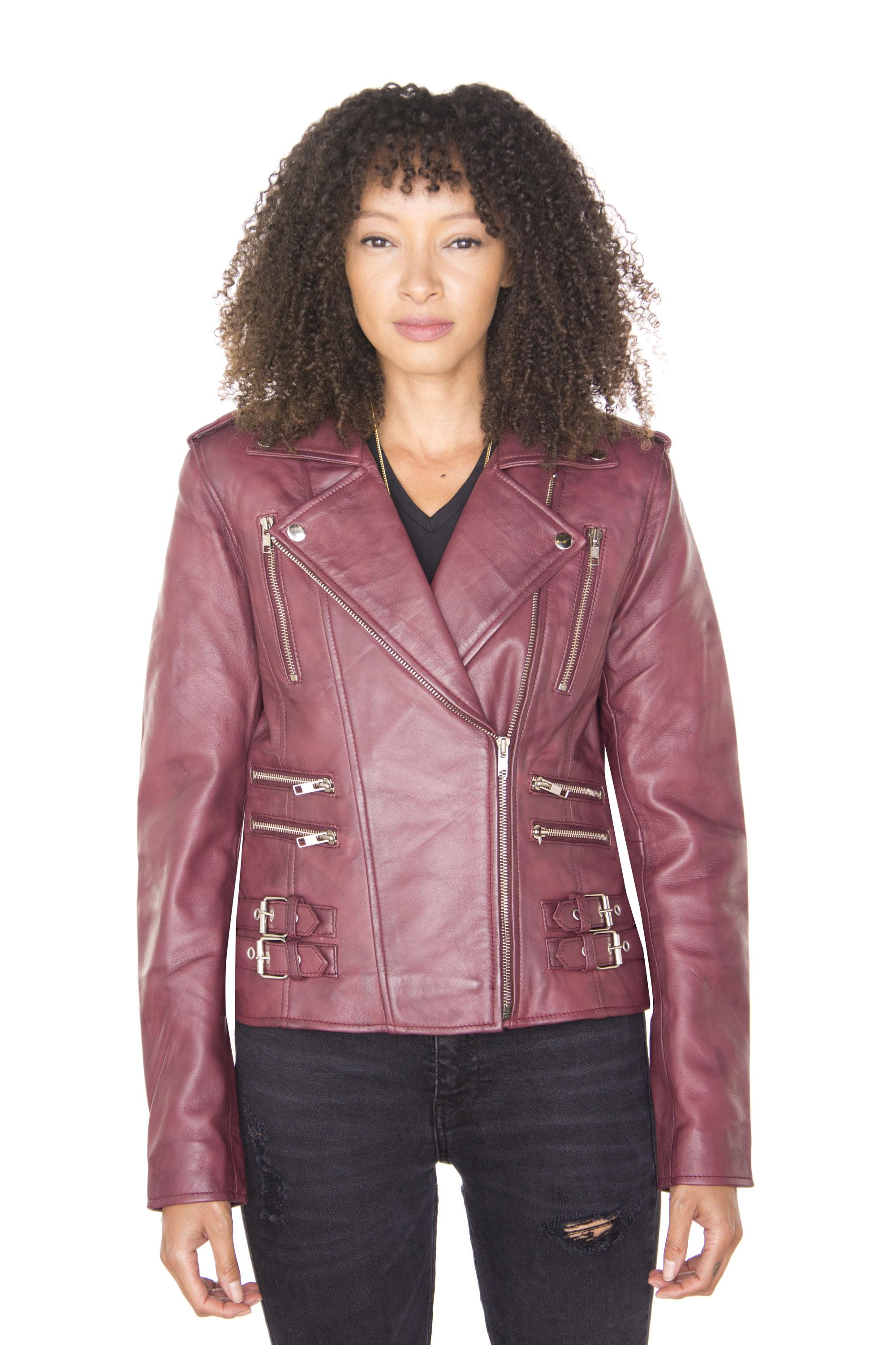 Damen Leder Vintage Brando Bikerjacke-Orlando