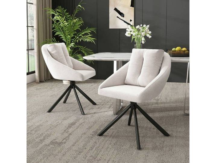 Chaise - LANGTU - Chaise moderne velours beige - Pivotante - Lot de 2 - Cadre métal - Roues pivotantes