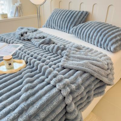 Friendly Fresh Finds Solid Color Thickened Striped Blanket Multifunctional Bed, Nap, And Pet Blanket deep Blue l