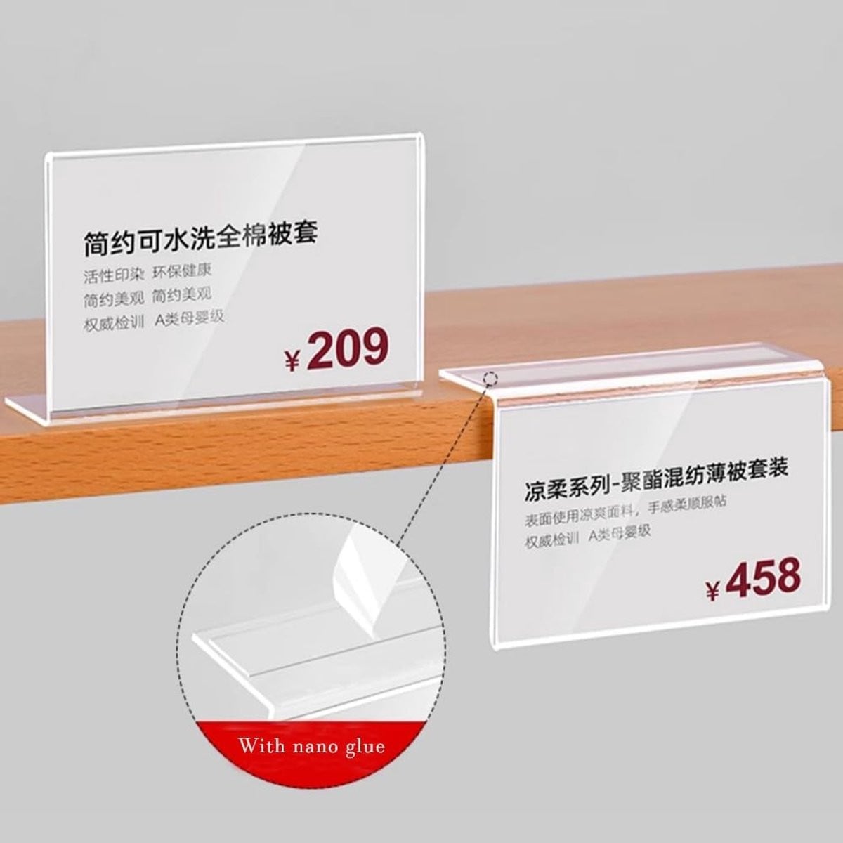 Transparante acryl labelhouders voor prijskaartjes en winkelpresentaties, 100 x 100 mm