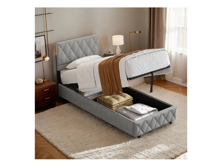 REDOM Polsterbett Funktionsbett Stauraumbett (90x200 cm Ausgezeichnete Atmungsaktivität, mit Lattenrost ohne Matratze), Strapazierfähig und schmutzabweisend,elastische Polsterung