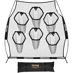 VEVOR Fußballtrainer Wurfnetz Übungsnetz (274 x 106 x 243 cm) mit 6 Zieltaschen & tragbarer Aufbewahrungstasche & Gurten, Wurfziel-Training für die Passgenauigkeit des Quarterbacks, Schwarz