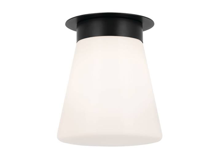 Plafonnier affleurant Acier, Verre Opalin Brillant Noir