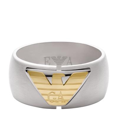Fingerring EMPORIO ARMANI "Schmuck Geschenk Edelstahl EAGLE LOGO" Gr. 20, gold (silberfarben, gelbgoldfarben), Fingerringe, Herren, 20, Edelstahl, 10mm, Fingerring