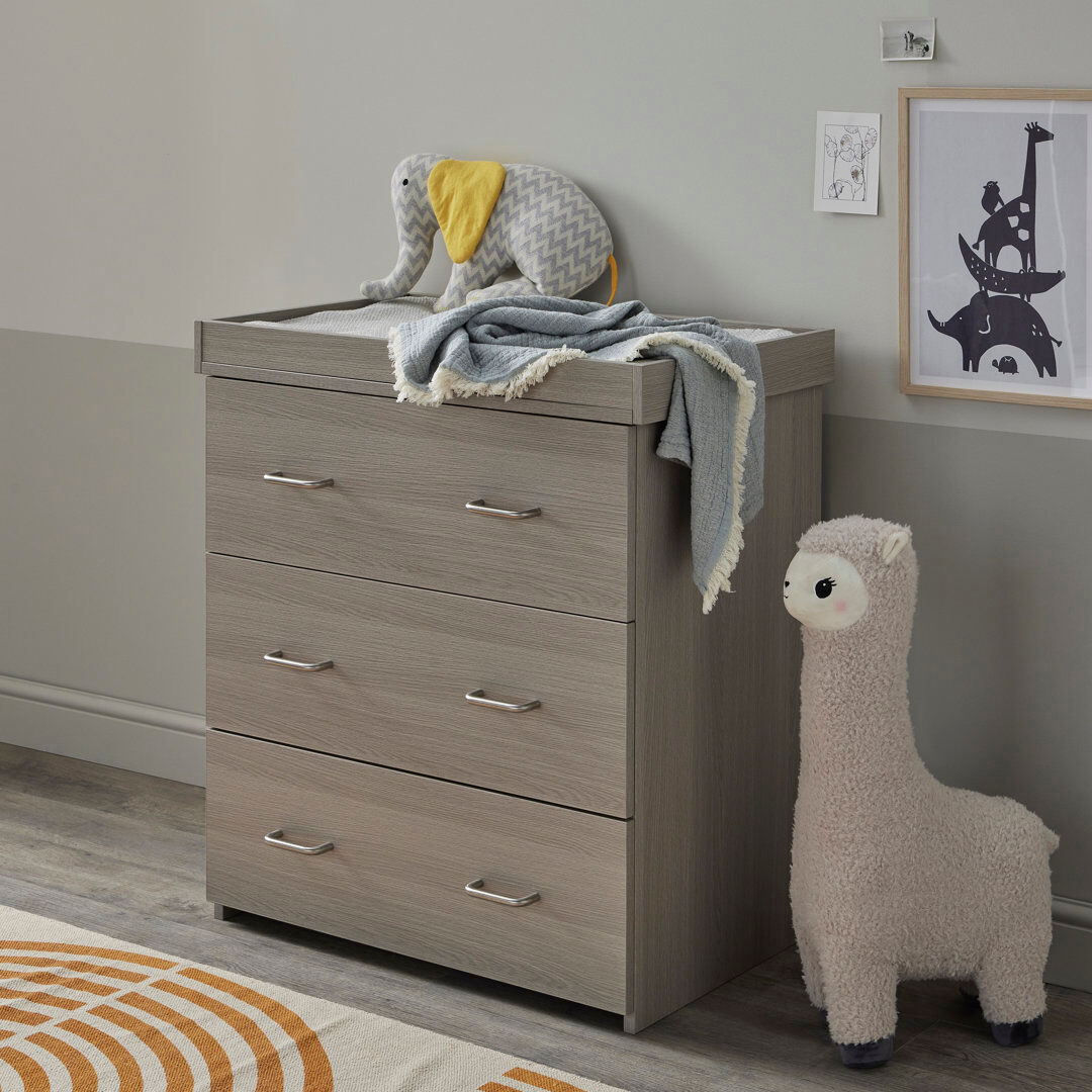 BabyMore Caro Chest Changer Grey Wash 90cm H X 80cm W X 50cm D