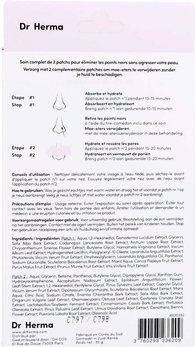 Dr. Herma Patch anti points noirs soin 2 étapes 2 x 5 pièces