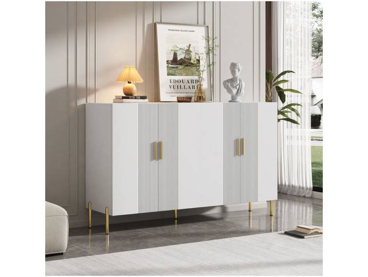 Buffet haut SENVIRO 160 x 35 x 100 cm 4 portes blanc mat et doré