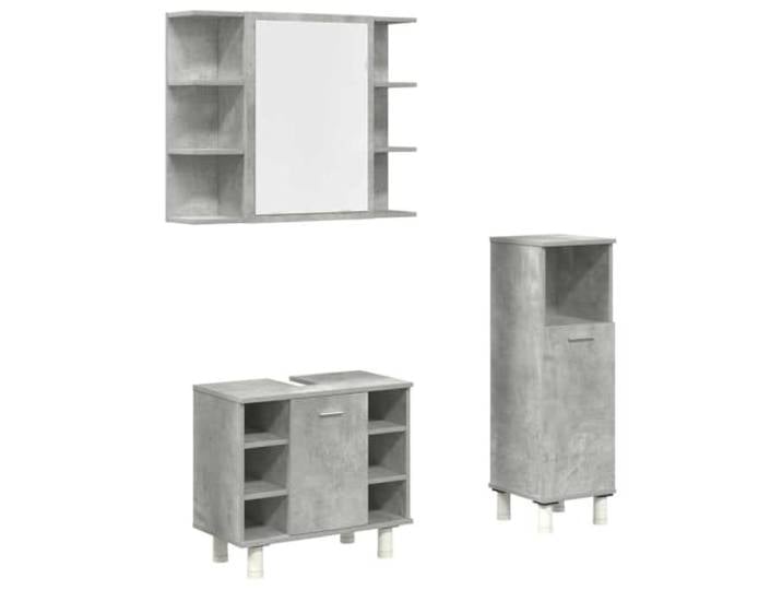 Tmriohed Badmöbel-Set 3-teilig Betongrau mit Waschbeckenunterschrank Modernes Badezimmermöbel Set in Betongrau aus Holzwerkstoff mit Spiegelschrank, Beistellschrank und Waschtischschrank.