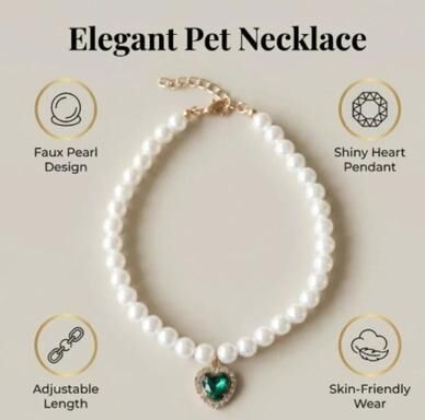 Inspired Finds Luxury Pearl Cat Collar Necklace For Kittens & Small Pets emerald Pearl l: 11.81 13.78in