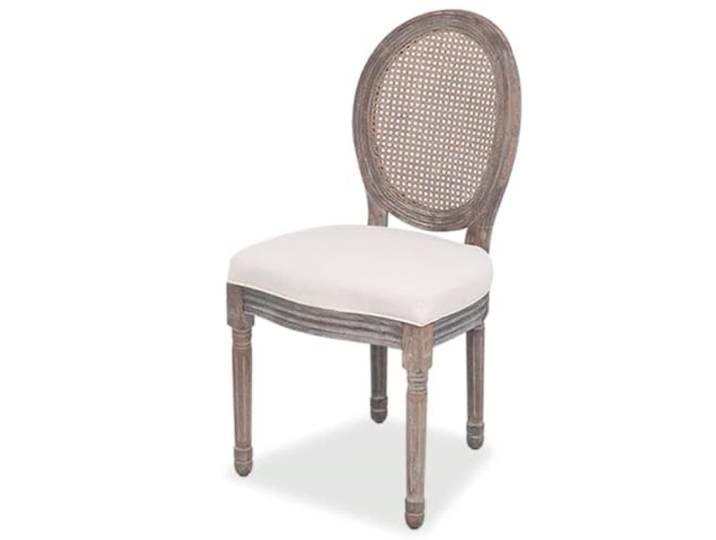 HKLGBVCR 4 Esszimmerstühle, cremefarben, Leinenstoff und Rattan Rattan-Rückenlehne, Füße aus Holz, gepolsterte Schaumstoff-Sitzfläche, Leinenstoff, Belastung 110 kg, Esszimmer, Wohnzimmer