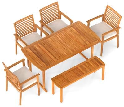 Costway 6 Pieces Outdoor Acacia Wood Dining Set with Umbrella Hole
