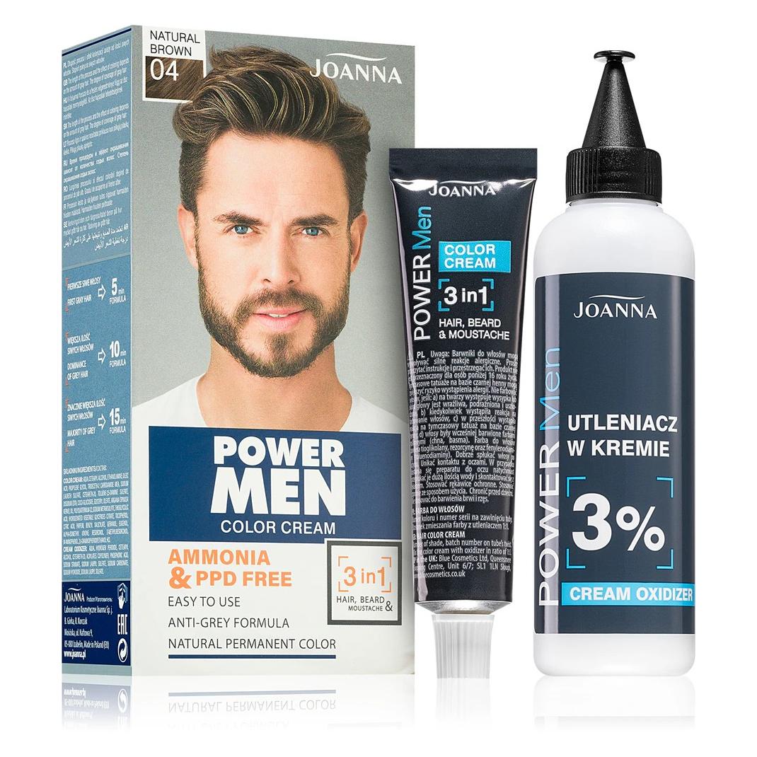 Joanna Power Men Color Cream 3In1 Hair Beard Moustache Men'S Paint 04 Natural Brown 30G (04 Natural Brown) (5901018018306)
