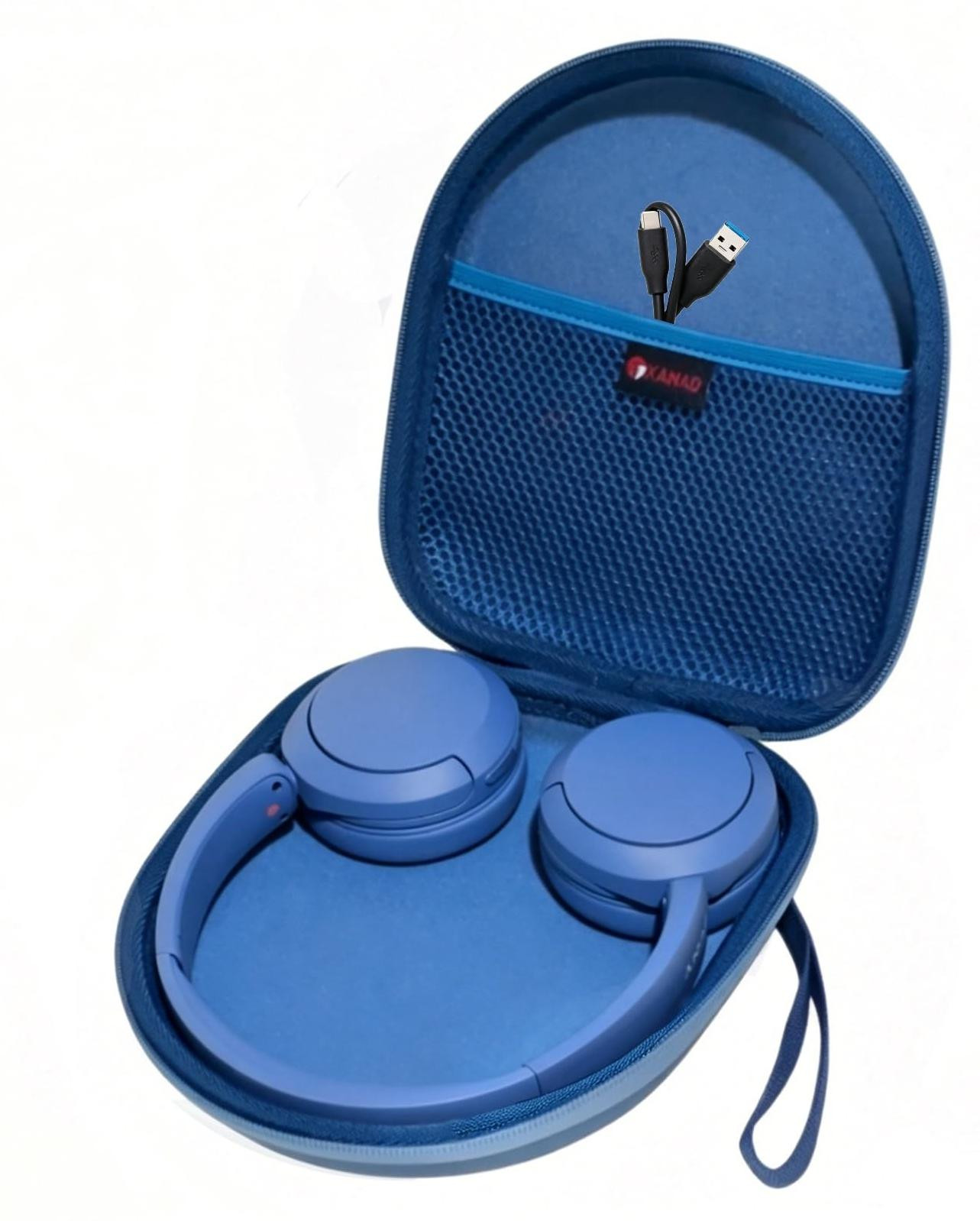Hardcase Opbergzak voor Sony WH-CH520 Hoofdtelefoon, Beschermende Reiscase (Blauw)