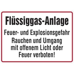 Hinweisschild, Flüssiggas-Anlage - 350 x 250 x 0.45 mm Aluminium geprägt