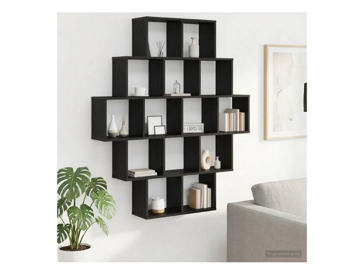furnicato Wandregal 120 x 20 x 136 cm Schwarze eiche, 1-tlg., Stabiles Wandboard mit 14 Fächern für deine Aufbewahrung im Haus