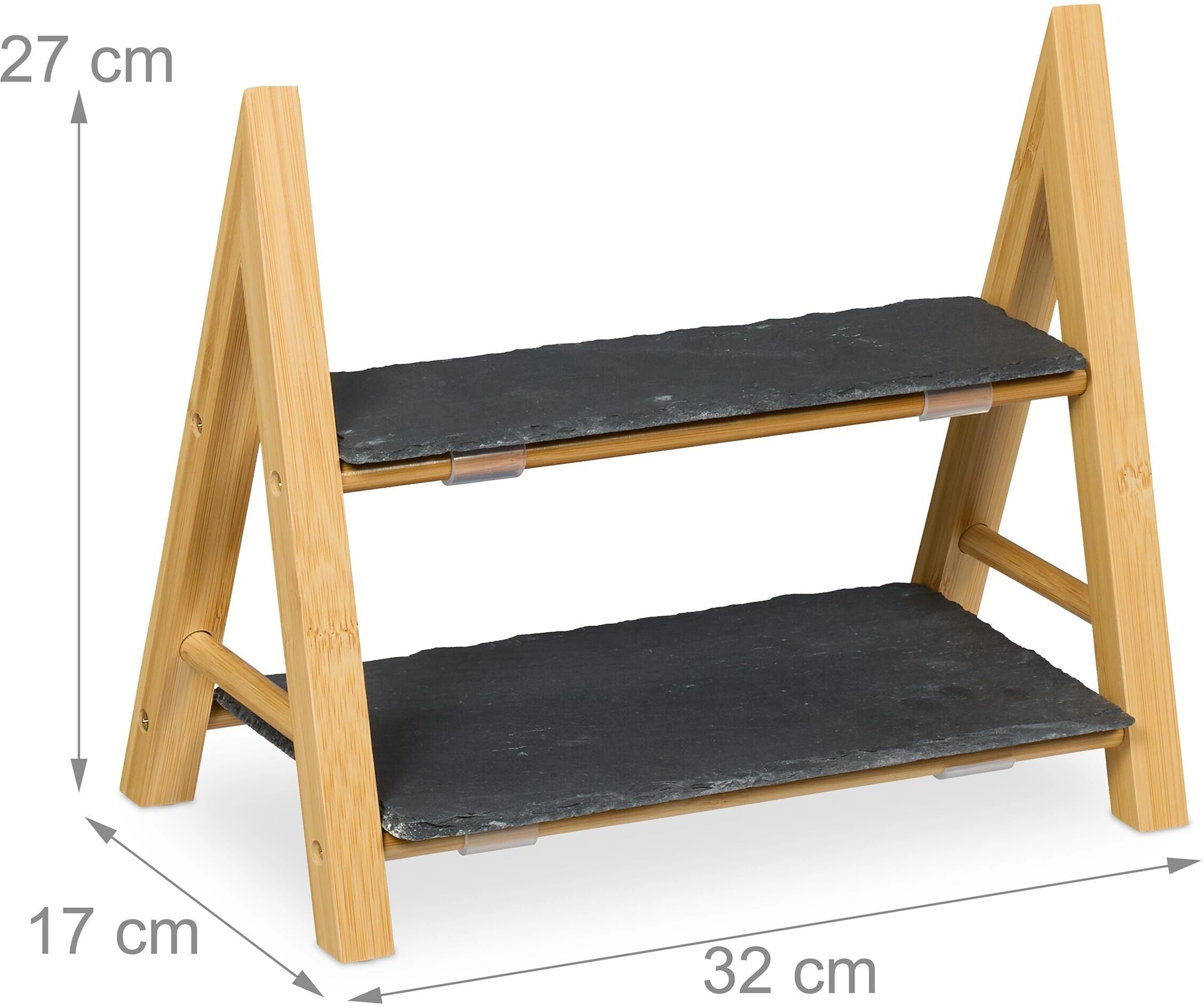 Etagere RELAXDAYS "mit Schieferplatten", braun (anthrazit, hellbraun), B:32cm H:27cm T:17cm, Servierplatten, Etagere anthrazit, hellbraun B/H/L: 32cm x 27cm