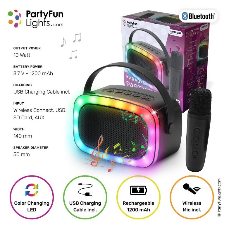 PartyFun Lights Party Fun Lights - Mini Karaoke Speaker with Wireless Microphone - (605607) (605607)