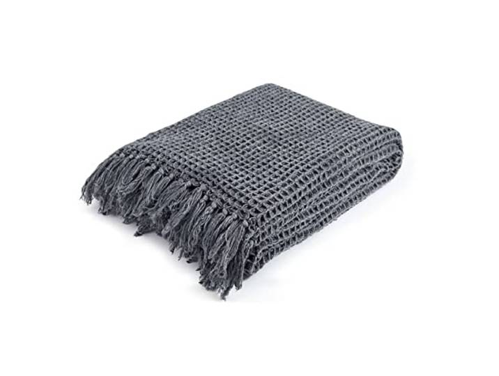 MAGMA Plaid Waffel - mit Fransen - skandinavisch - Baumwolle - ca. B130 x L170 cm - Anthrazit