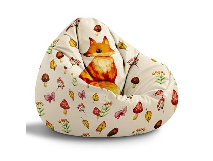 DreamRoots Sitzsack Kinder Bean Bag, Little Fox, Gr. M Sitzkissen Kinder Boden, Kinderzimmer Möbel, Sitzsäcke fürs Kinderzimmer, mit Füllung